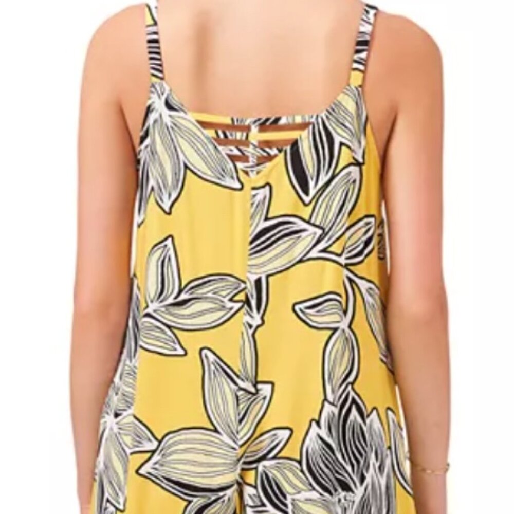 MSK Cropped Floral-Print Jumpsuit SZ: Large Yellow/White Floral - Picture 15 of 15